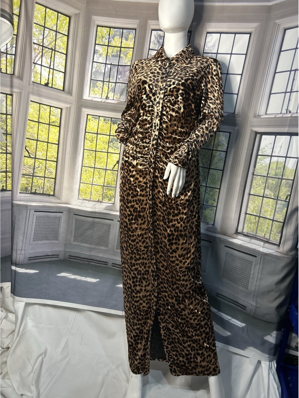 Fashion Nova Leopard Maxi Dress 1X Button Front Long Sleeve Animal Pr